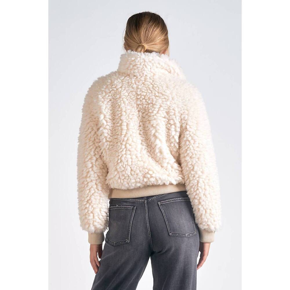 NEW ELAN teddie sherpa zip-up bomber jacket in vanilla - Picture 4 of 5